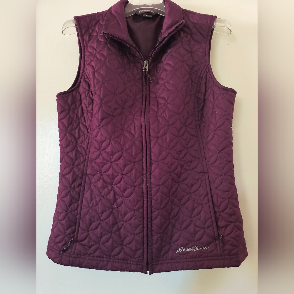 Eddie Bauer Purple Quilted Vest with Stand-Up Collar